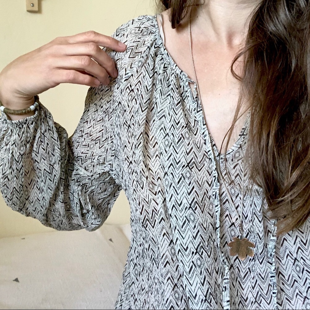 🔷Lucky Brand sheer silk blouse,balloon sleeve L🔷